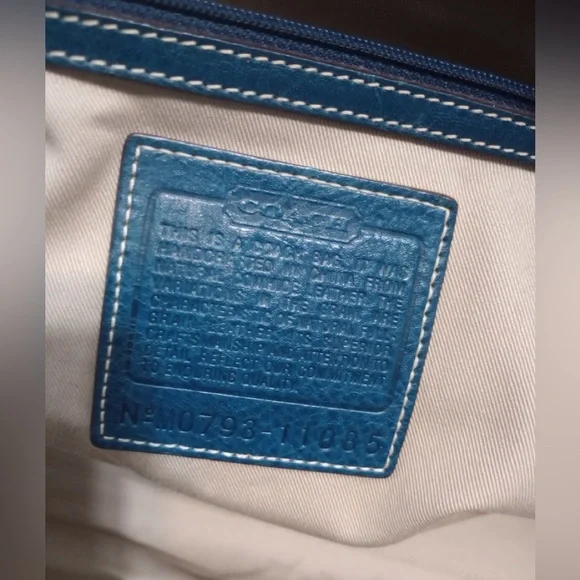 Coach Hamptons Blue Leather Satchel with Gold Accents